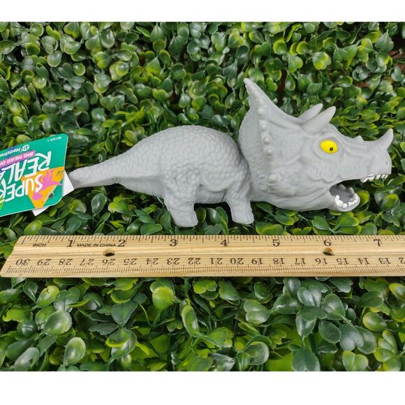 Triceratops Dinosaur Squishy Toy Figure Squeezable Dino Squish Squeeze Sand Gray - Picture 9 of 15
